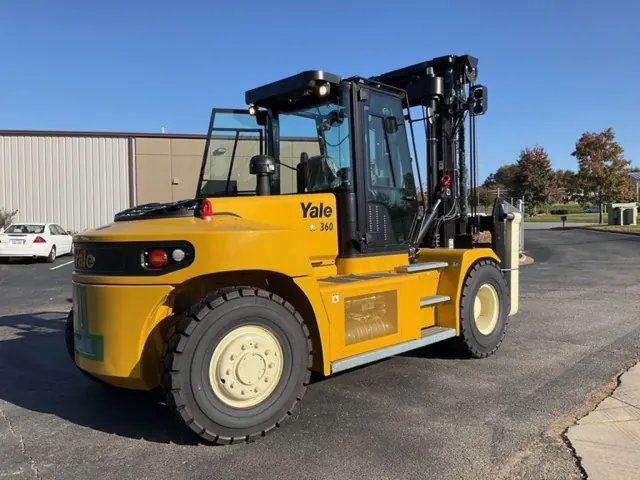 Yale heavy-duty diesel forklift with a cab outdoors