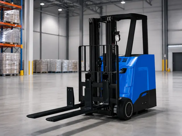 Reach truck fitted with double deep telescopic forks