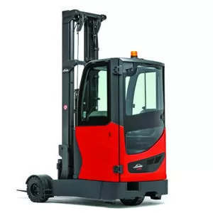 Red electric reach forklift