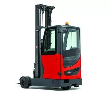 Red electric reach forklift