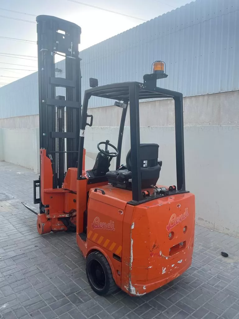 Red electric forklift outdoors